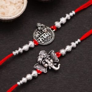 Oxidized Silver Ganesha Rakhi Set