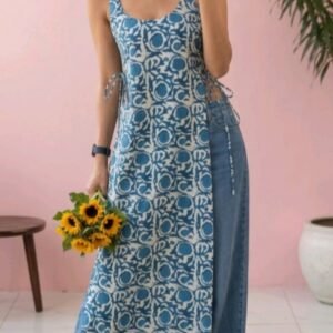 Indigo Block-Print Sleeveless Side-Slit Tunic