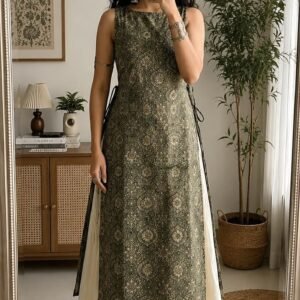 Olive Ajrakh Print Kurta Sharara Set