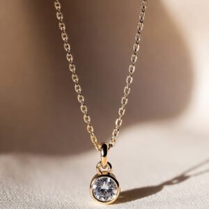 Solitaire Bezel Pendant Gold Necklace