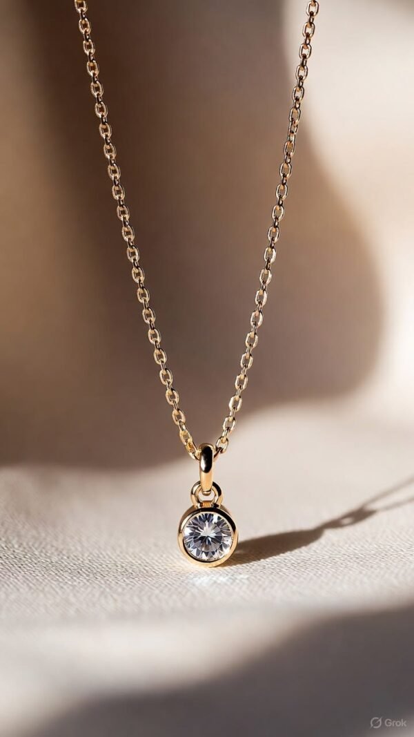 Solitaire Bezel Pendant Gold Necklace