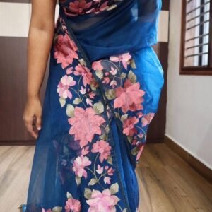 Blue Floral Organza Saree