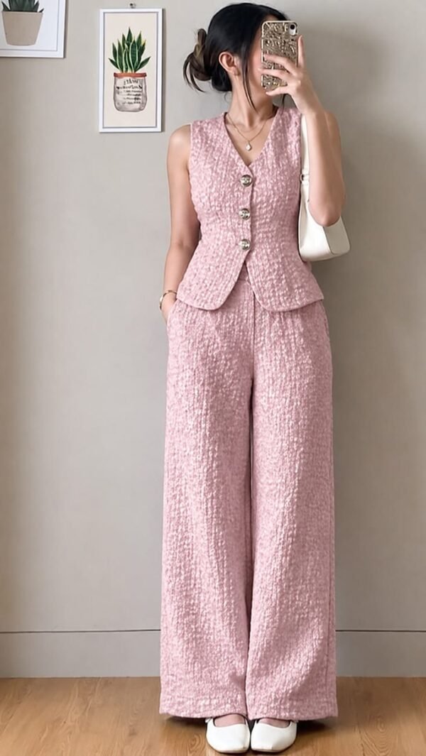 Textured Pink Vest & Pants Set
