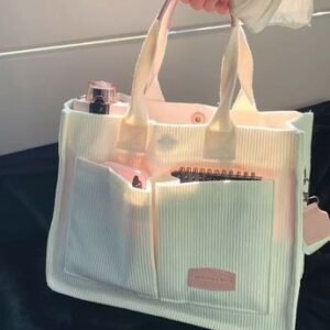 Multi-Pocket Canvas Tote Bag