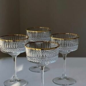 Gold-Rimmed Crystal Cut Coupe Glasses