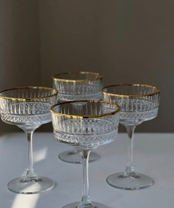 Gold-Rimmed Crystal Cut Coupe Glasses