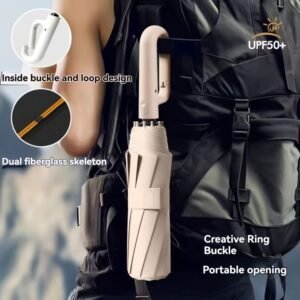 UPF50+ Portable Ring-Buckle Travel Umbrella