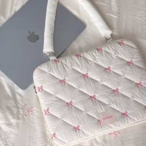 Quilted Bow-Embroidered Laptop Sleeve Bag