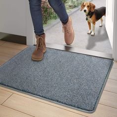 Double-Border Ribbed Outdoor Doormat, Brown