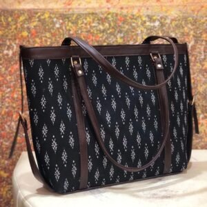 Black Printed Tote Handbag