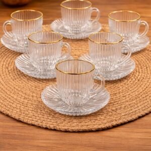 Ribbed Glass Gold-Rim Cup Set