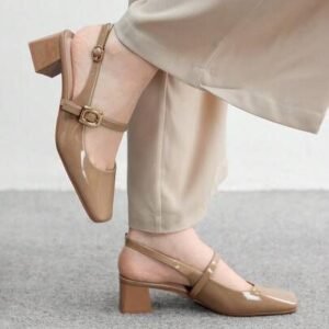 Nude Patent Slingback Block Heels