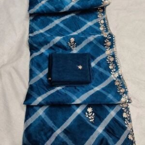Blue Leheriya Embroidered Saree