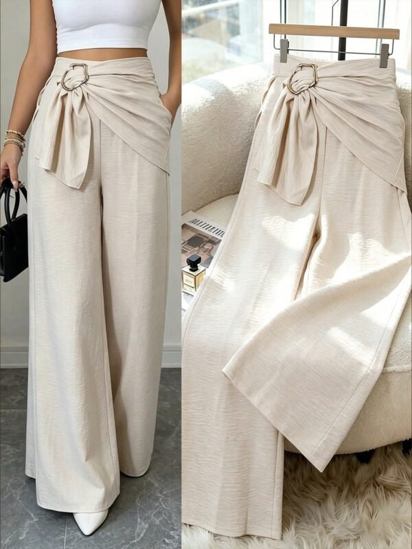 Women's Wide-Leg Pants with Metal Buckle