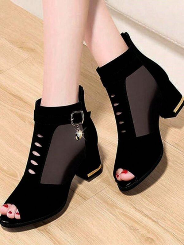 Black Mesh Peep-Toe Ankle Boots