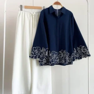 Navy Floral Embroidered Co-ord Set