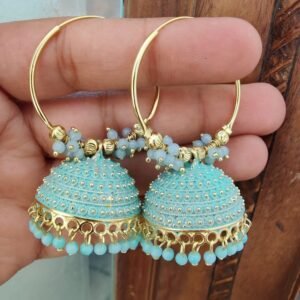 Sky Blue Meenakari Jhumki Hoop Earrings