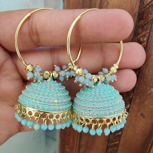 Sky Blue Meenakari Jhumki Hoop Earrings