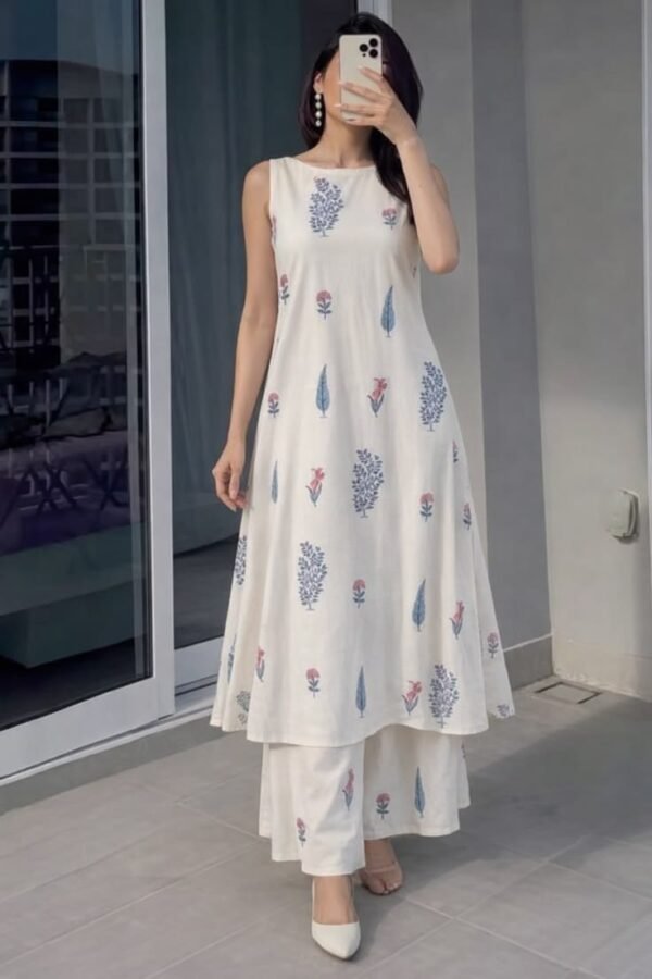 Ivory Floral Block Print Kurta Set
