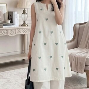 Heart Print Sleeveless Co-ord Set